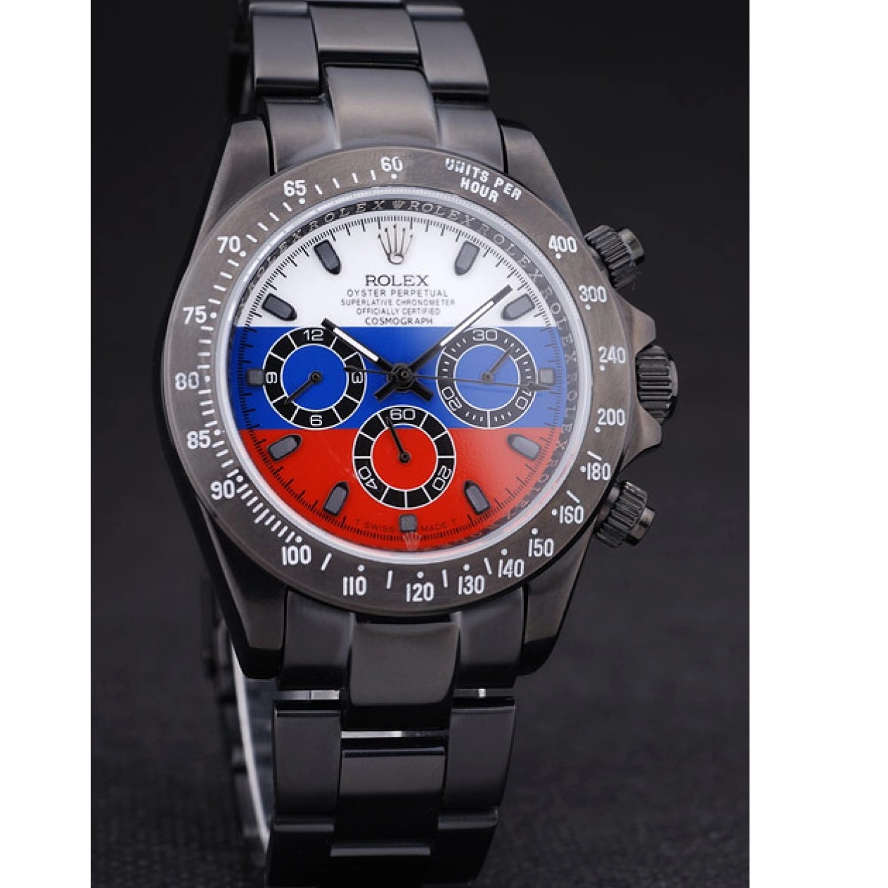 Good copy rolex watches Flag 7472 Black Rolex Cosmograph Daytona Russian Dial Bracelet 0607